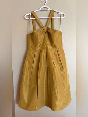 J.Crew Silk Taffeta Dress Sz 8 Chartreuse Green Yellow Halter Bow Party Pockets